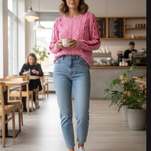 Crown & Ivy Vibrant Pink Cable Knit Sweater